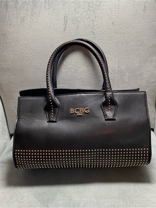 BCBG Handbags - BCBG Paris Black Satchel with Gold Stud Accents, dual handles, EUC